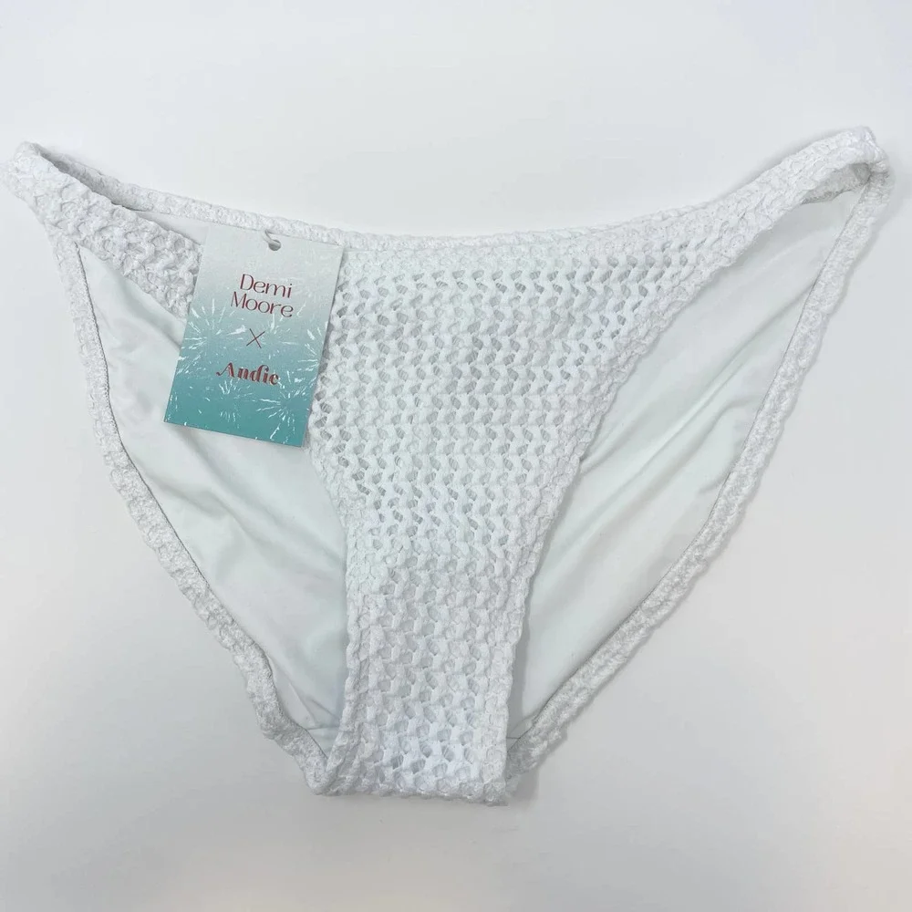 Andie X Demi Moore The Tropez Bikini Bottom In White Crochet Size Small New - Picture 2 of 10